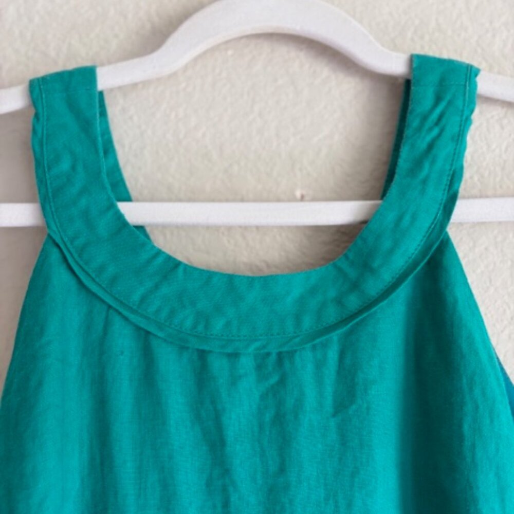 Salma 100% Linen Floral Embroidery Green A-line Dress Size Medium Classic Resort - Picture 4 of 9